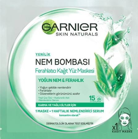Garnier Nem Bombası Ferahlatıcı Kağıt Yüz Maskesi Yeşil Kağıt Maske